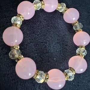 Pink Beaded Stretch Bracelet with Faceted Crystal Accents